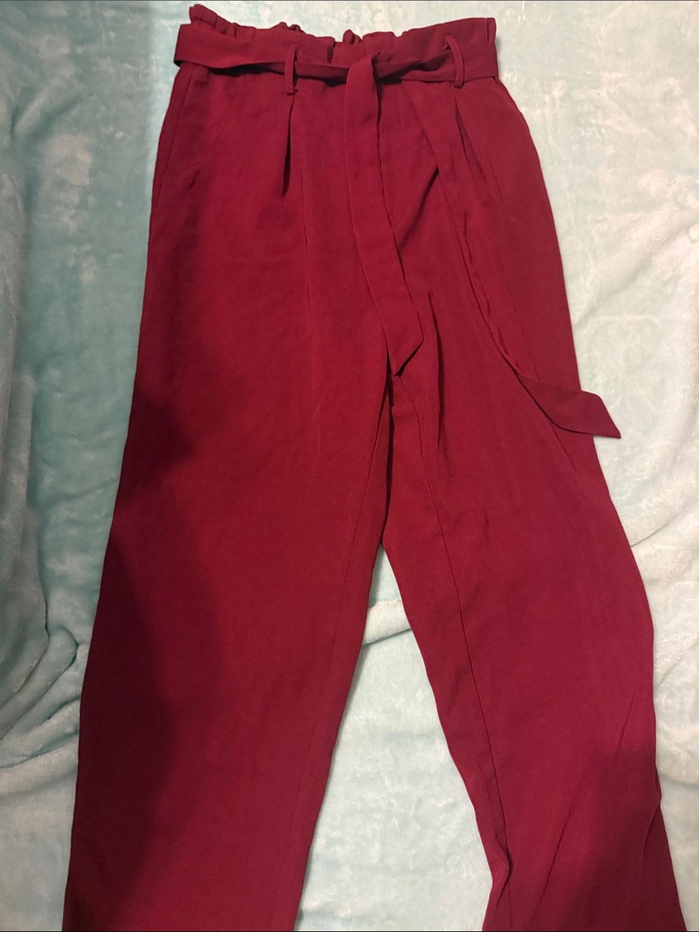 Windsor Women's High-Waist Tie-Belt Straight Leg Pants in Burgundy
